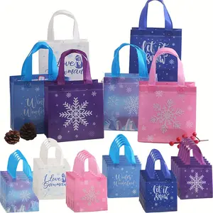 Christmas Winter Holiday Gift Bags, Snowflake Print Design, Durable Non-Woven Material, Perfect for Party Favors, Birthdays, Shopping, Party Favors Assortment