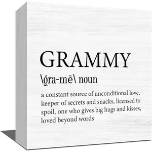 Grammy Gift Mothers Day Decorations Wood Box, Gift for Grandma Mom, Home Bedroom Office Decor Desk Plaque and Sign Keepsake 5 x 5 Inches Novelty Desk Decor