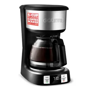 Gourmia 5-Cup Programmable Coffee Maker with Auto-Brew Pause & Serve Clear Water Window Automatic Keep Warm Feature Sleek Black Design