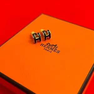 Pre-owned HERMÈS Brass Small Leather Goods Mini Pop H Earrings Accessory