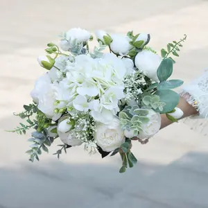 Artificial Bridesmaid White Rose Bridal Hand Bouquet for Wedding, Party and Church Decoration Romantic Wedding 11 Inch Decorative Flower