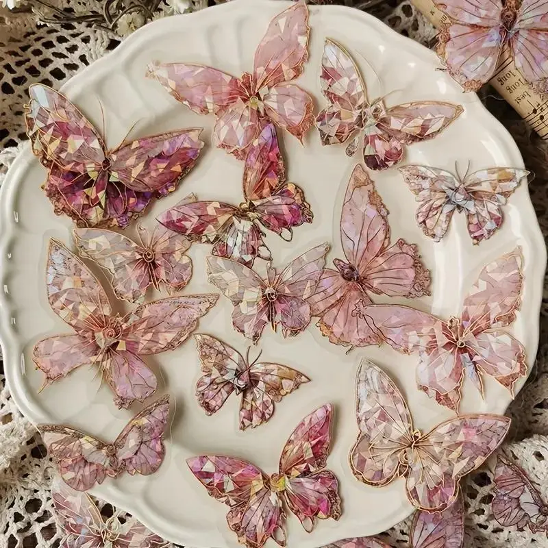Ice Crystal Laser Butterfly Decorative Sticker, 20pcs/set DIY Handbook Material, Diary Planning Sticker