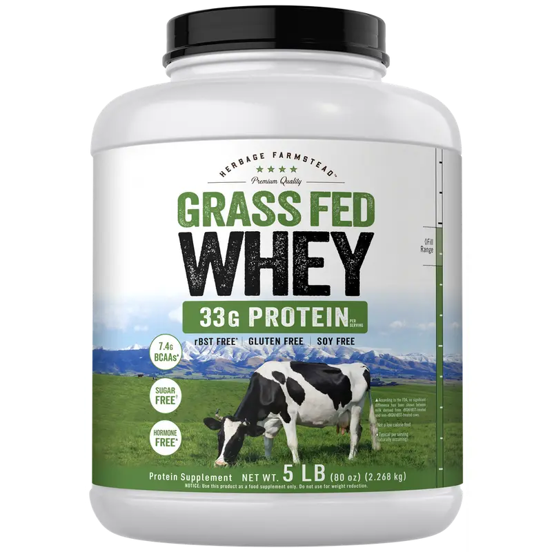 Carlyle Grass Fed Whey Protein Powder | 5lb (80 oz) | 33g of Protein Per Serving | Unflavored | Sugar and Hormone Free | Non-GMO and Gluten Free Supplement | By Herbage Farmstead