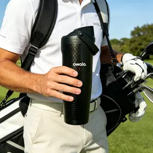 Owala FreeSip Sway 30oz Golf water  Insulated Stainless Steel Water Bottle 2-in-1 sip with Two-Way Spout Core Solid Black Scale Texture，Travel bottle