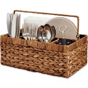 Best Choice Products Utensil Caddy w/Handle,  Woven Wicker Utensil Silverware Flatware Organizer