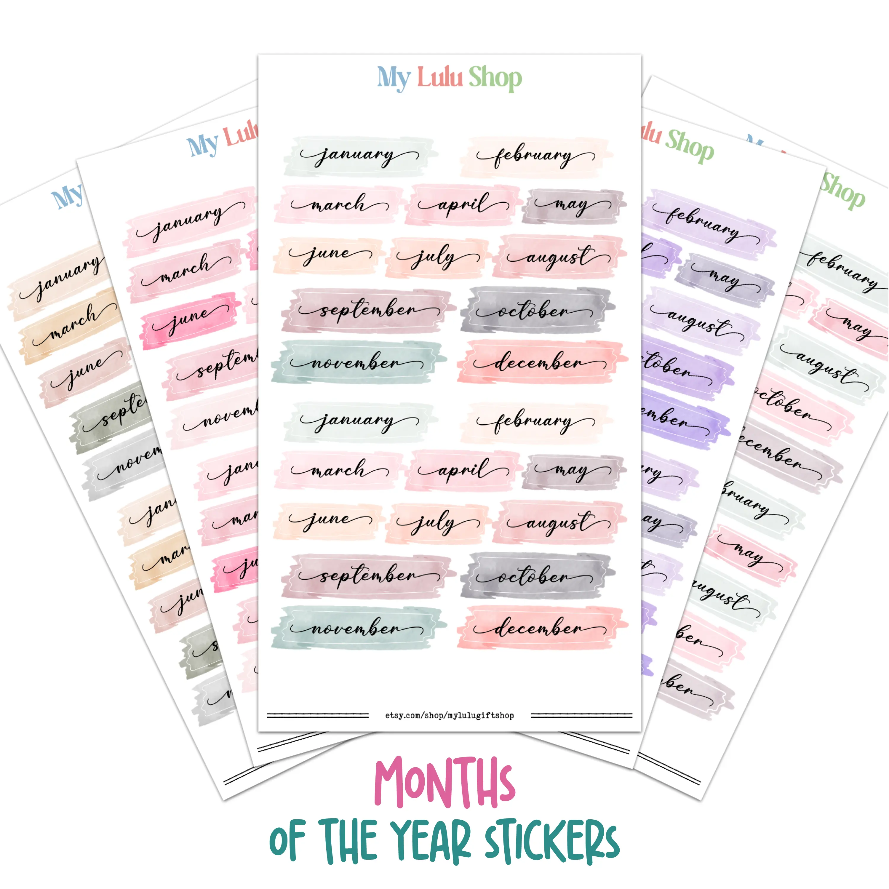 Monthly Watercolor Planner Stickers – Cute Script Months of the Year for Journals, Planners & Calendars - 24 Cute Stickers on Premium Matte Vinyl - Perfect for Festive Planning & Organization