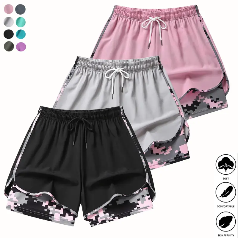 3-Pack Women’s Camo 2-in-1 5-Inch Running Shorts, Anti-Exposure Workout Shorts with Inner Pocket, Quick Dry Breathable Lightweight Fabric & Adjustable Drawstring Waist for Fitness,summerwins,summeroutfits,vacationoutfits,beachoutfits