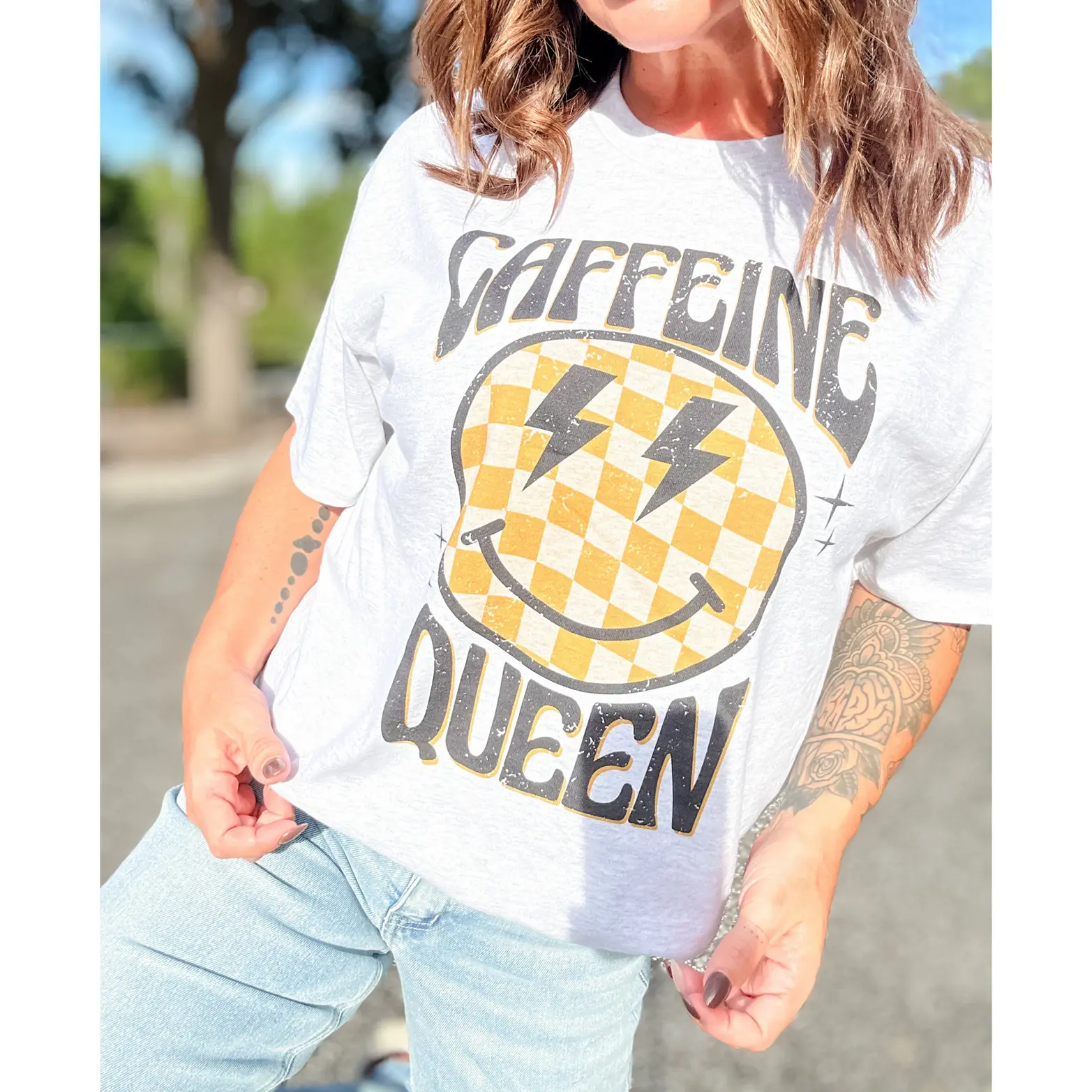 Smiley Caffeine Queen Graphic Top