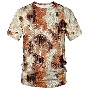 Unisex 3D Snake Skin Reptile Scale Print T - Shirt, Casual Streetwear for Men & Women, Halloween Costume Party Daily Outdoor Wear, Earthy Brown Beige Camouflage Style