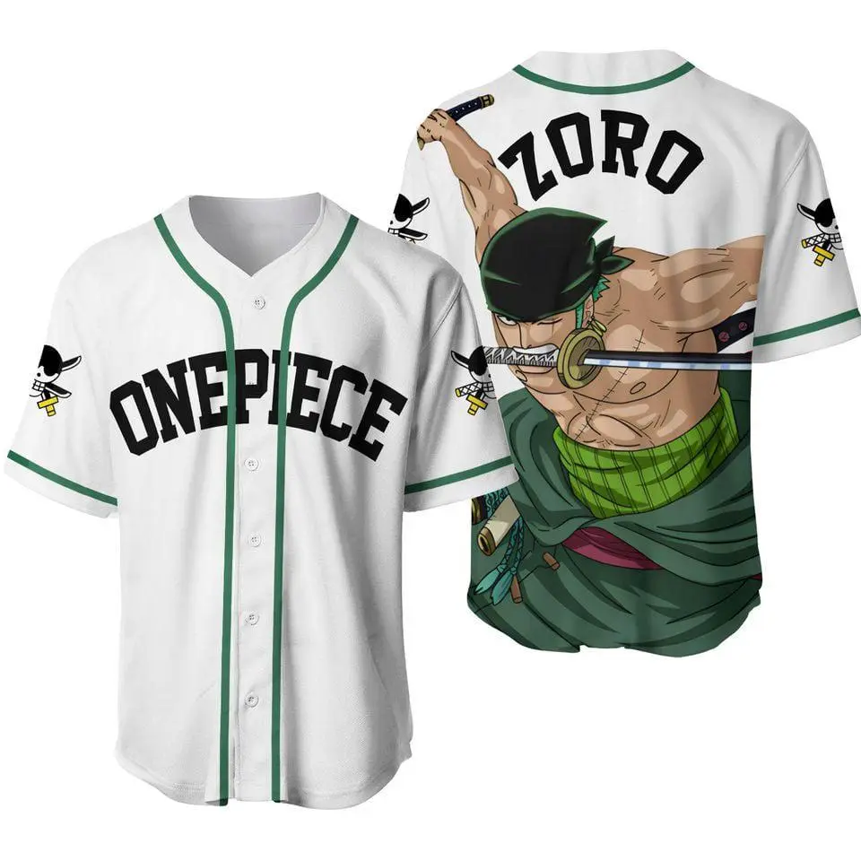 3D Print Roronoa Zoro Baseball Jersey, Anime Inspired Unisex Graphic Fan Shirt