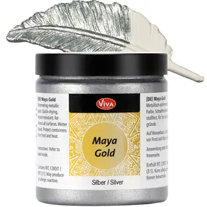 Viva Decor Maya Gold (Silver) 8.45 Fl Oz - Shiny metallic acrylic paint for creative works on wood, glass, and porcelain. Impact-resistant, smudge-proof, and weatherproof for long-lasting results.