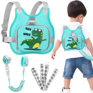 F-CPB10 Toddler Harness Leash+ Anti Lost Wrist Link, Cute Dinosaur Kids Harness with Leash, Collapsible Child Leash Baby Walking Harness Wristband Assistant Strap Belt for Boys Girls to Outdoor Travel