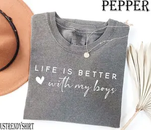 Life is Better with Boys Comfort Colors Shirt, Boy Mom T-Shirt, Mom of Boys Gift, Retro Mom Shirt, Motherhood Tee, Aesthetic Mom Life Shirt Casual Flat