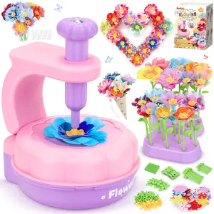 Fabric Flower Bouquets Toys-300pcs Flower Making Kit for Kids with Embossing Machine & Reusable Accessories Educational STEAM Toys for Preschool