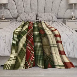 Cozy And Soft Blanket Featuring A Fashionable Gingham Stripe Design, With A Rustic Vintage Green Plaid Pattern. This Lightweight Plush Throw Is Perfect For Home Decor, Suitable For Your Living Room, Bedroom, Or Couch, Weighing 280GSM