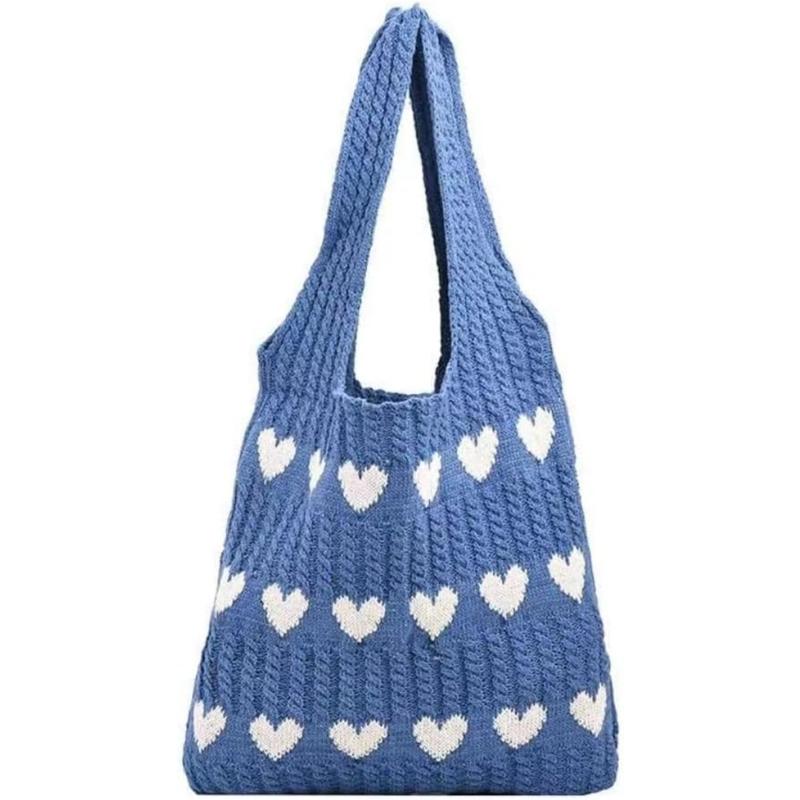 Heart Crochet Tote Bag Cute Valentines Day Gift for Women Adorable Purse with Keychain Cutecore Aesthetic Y2K Style Handbag Perfect Present
