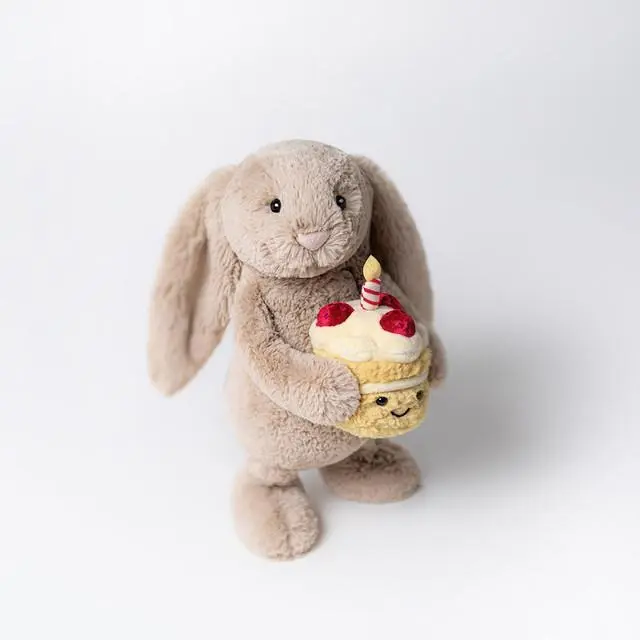Jellycat Bashful Bunny Birthday Cake Plush – Soft Beige Rabbit Stuffed Toy Gift