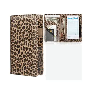 Leopard Print Server Book with Dual Zipper Pockets for Waitstaff Leopard Print Server Book with Dual Zipper Pockets for Waitstaff