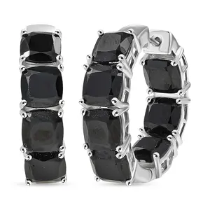 Black Spinel 29.65 ctw Royal Midnight Hoop Earrings in Platinum Plated