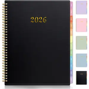 2026 Planner,  Weekly & Monthly Planner 2026, Jan. 2026 - Dec. 2026, 8.5" x 11" Monthly Agenda Planner with Tabs,  Flexible Cover, Spiral Binding, Double-sided Pocket, Bookmark, Black