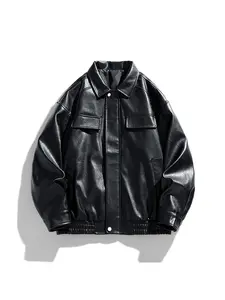 Oversized Faux Leather Jacket, Vintage StructuredOuterwear for Men Women, Streetwear Fashion Spring Winter Casual Outfit