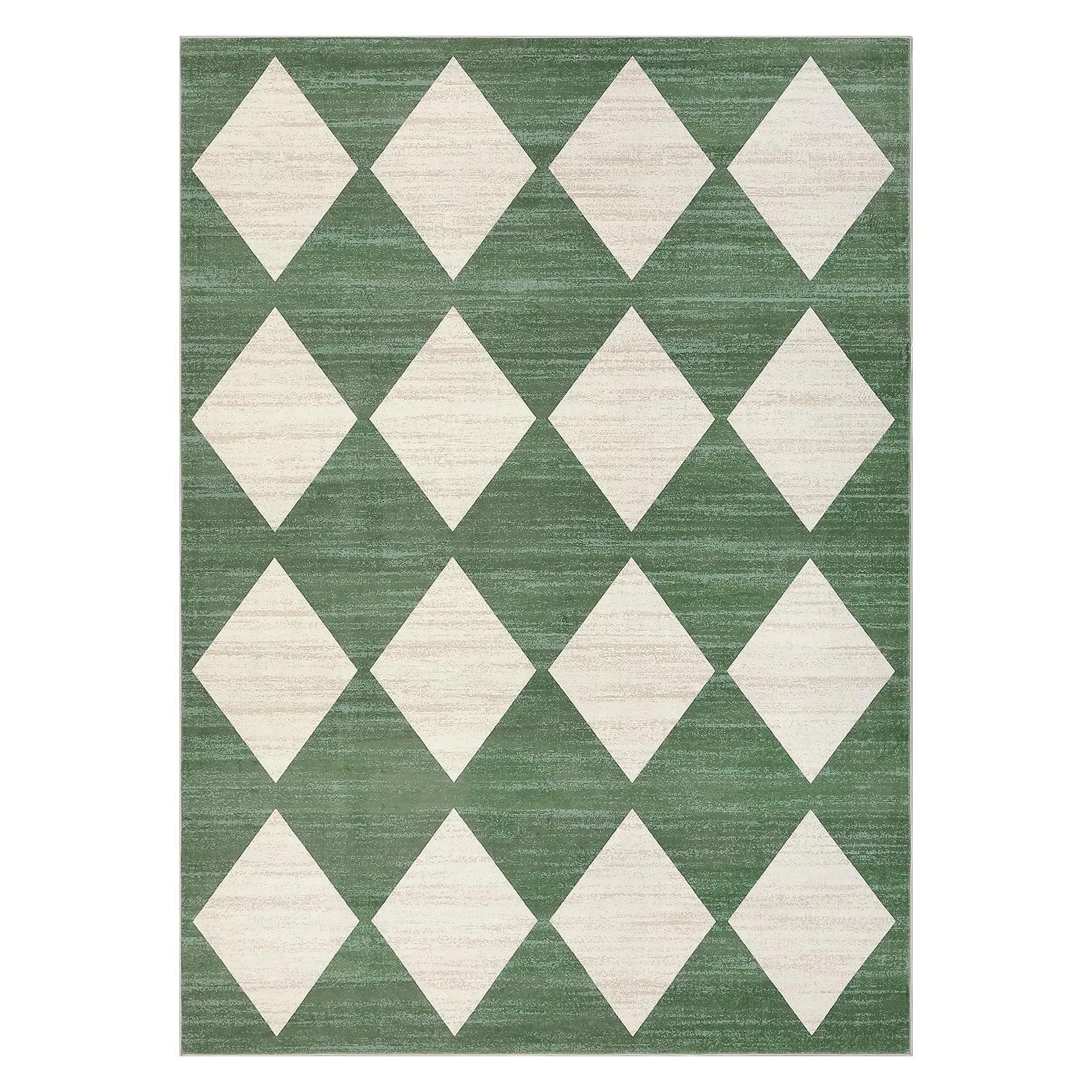 9 x 12 ft Polyester Green Rectangular Living Room Bedroom Dining Room Modern Geometric Diamond Print Machine Washable Area Rug