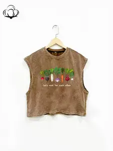 Women's Loose-Fit Sleeveless Crop Top, Round Neck, Cute Letter Print, High-Quality Cotton Fabric, Summer Street Casual Style Vest, Womenswear