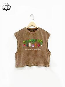 Women's Loose-Fit Sleeveless Crop Top, Round Neck, Cute Letter Print, High-Quality Cotton Fabric, Summer Street Style Vest