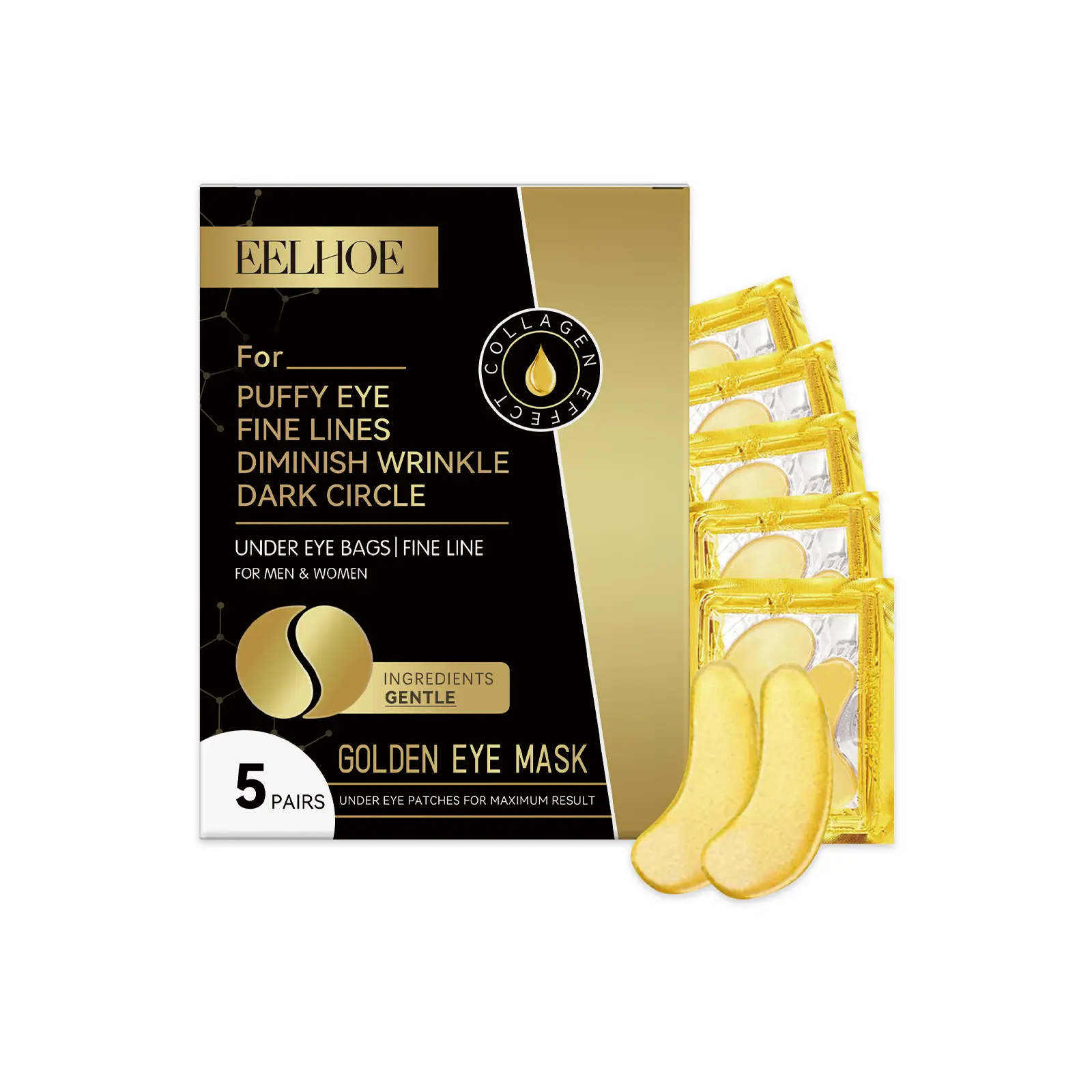 EELHOE 5Pairs 24K Gold Under Eye Mask for Puffy Eyes