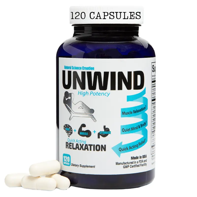 Unwind - Relaxation & Recovery Supplement with Magnesium, Lemon Balm, Shilajit & Ginger - Supports Calm, Muscle Recovery, and Restful Sleep - 120 Capsules - Made in USA