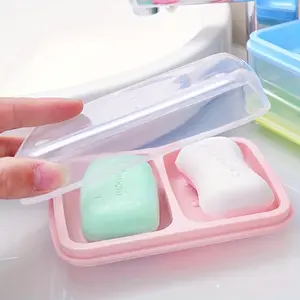 1pc Double Grid Drain Soap Box - Keep Your Soap Clean and Organized with this Plastic Soap Holder with Cover - Perfect for Bathroom Accessories Soap Dish