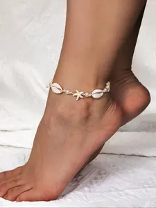 Boho Style Shell & Starfish Decor Anklet, Adjustable Braided Anklet for Women & Girls, Fashion Jewelry for Party, Daily Decor, Trendy All-match & Exquisite Jewelry for Birthday Gift
