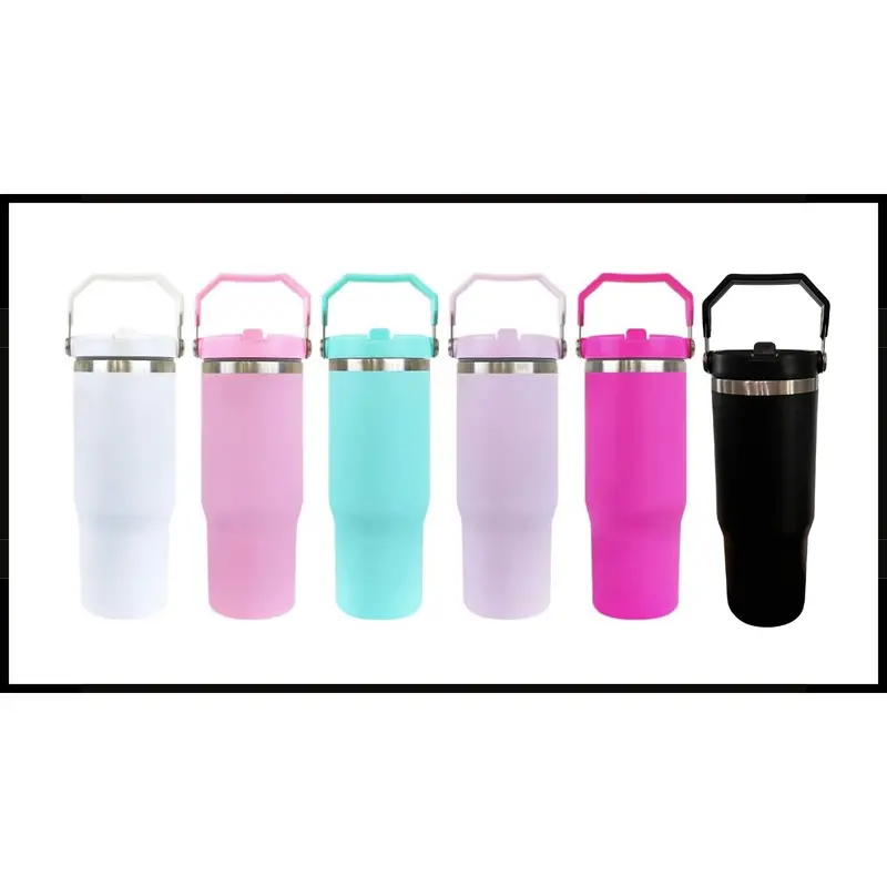Sublimation 30-ounce Flip Straw Tumbler with Carry Handle Stainless Steel Drinkware Flasks Matte Finish Portable Water Bottles