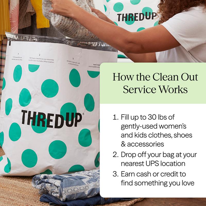 Pre-owned THREDUP Clean Out Bag Bag Accessories Closet Clean Out for Women's & Kids' Clothing Easy Sell Solution with Pre paid Shipping Label 30 lbs Bag