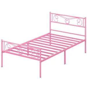 Gaomon Pink Twin Size Metal Bed Frame with Headboard, Footboard, 12.2-in Under Bed Storage, No Box Spring Needed, Steel Slat Support, Metal Build