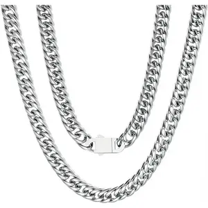 8mm Cuban Link Chain for Men - //Black Plated Stainless Steel Miami Chain Necklace -  Hop  18-24inch