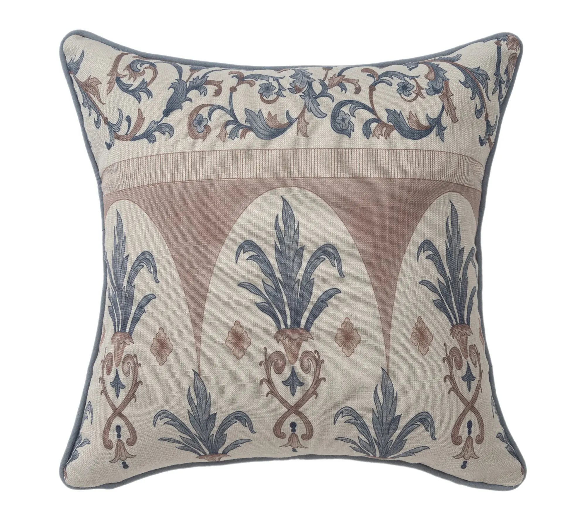 Ox Bay Blue/Clay Damask Recycled P.E.T. Throw Pillow, 20"x20"