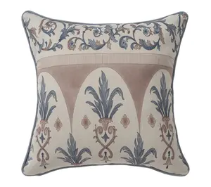 Ox Bay Blue/Clay Damask Recycled P.E.T. Throw Pillow, 24"x24"
