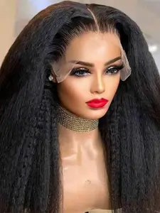 Yaki 30-Inch Soft Twist Straight Wig, 180 Density, 13x4x1 Synthetic Lace Front, Pre-Trimmed Realistic Style, Daily Wear, Women's Hairpiece, Synthetic Lace Wigs