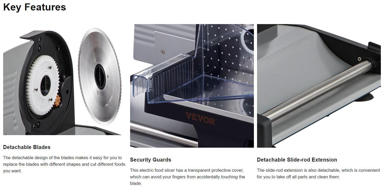 VEVOR Meat Slicer, 200W Electric Deli Slicer, with Two 7.5" Stainless Steel Removable Blade, 0-15mm Adjustable Thickness for Home Use, Food Slicer Machine for Meat Cheese Bread