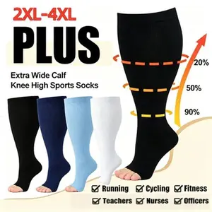2Pairs Plus Size Toeless Compression Socks,Graduated Compression,Moisture-Wicking Fabric,Relieve Fatigue,Improve Circulation,Wide Calf,Non-Slip Top,for All-Day Wear,Sports,Training