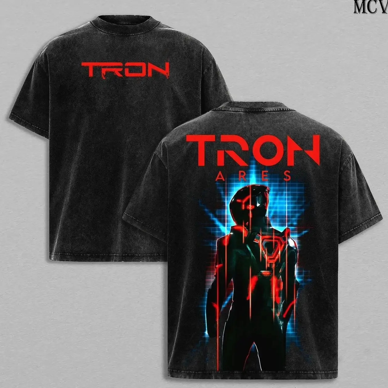 Tron Ares Movie Tee – Neon Grid Sci-Fi Graphic Top, Vintage Washed Oversized Heavy Cotton T-Shirt, Futuristic Digital World Retro Streetwear, Unisex Movie Inspired Tee for Fans TBC