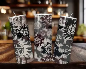 20 oz Supernatural Stainless Steel Tumbler with Lid, Straw - Star