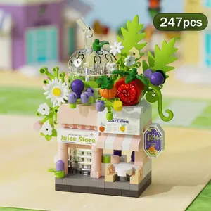 4 Pack Casual Interlocking Floor Tile Toy Street View Small Shop Series 7463 Juice Stand 7470 Candy Store 7465 Photography Studio 7468 Pet Shop DIY Building Blocks