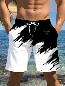 Men's Quick-Dry Swim Trunks - Lightweight Drawstring Waist Black & White Athletic Board Shorts for Gym Pool Travel Non-Stretch Polyester Casual Beachwear - Menswear, Fabric