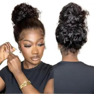 200 Density Invisi Strap 360 Full HD Full Human Hair Wig Glueless Curly Wave Lace Front Wig Easy Application Hairpiece Deep Curly Wave Frontal Wig for Women Sports Style 18-30inch