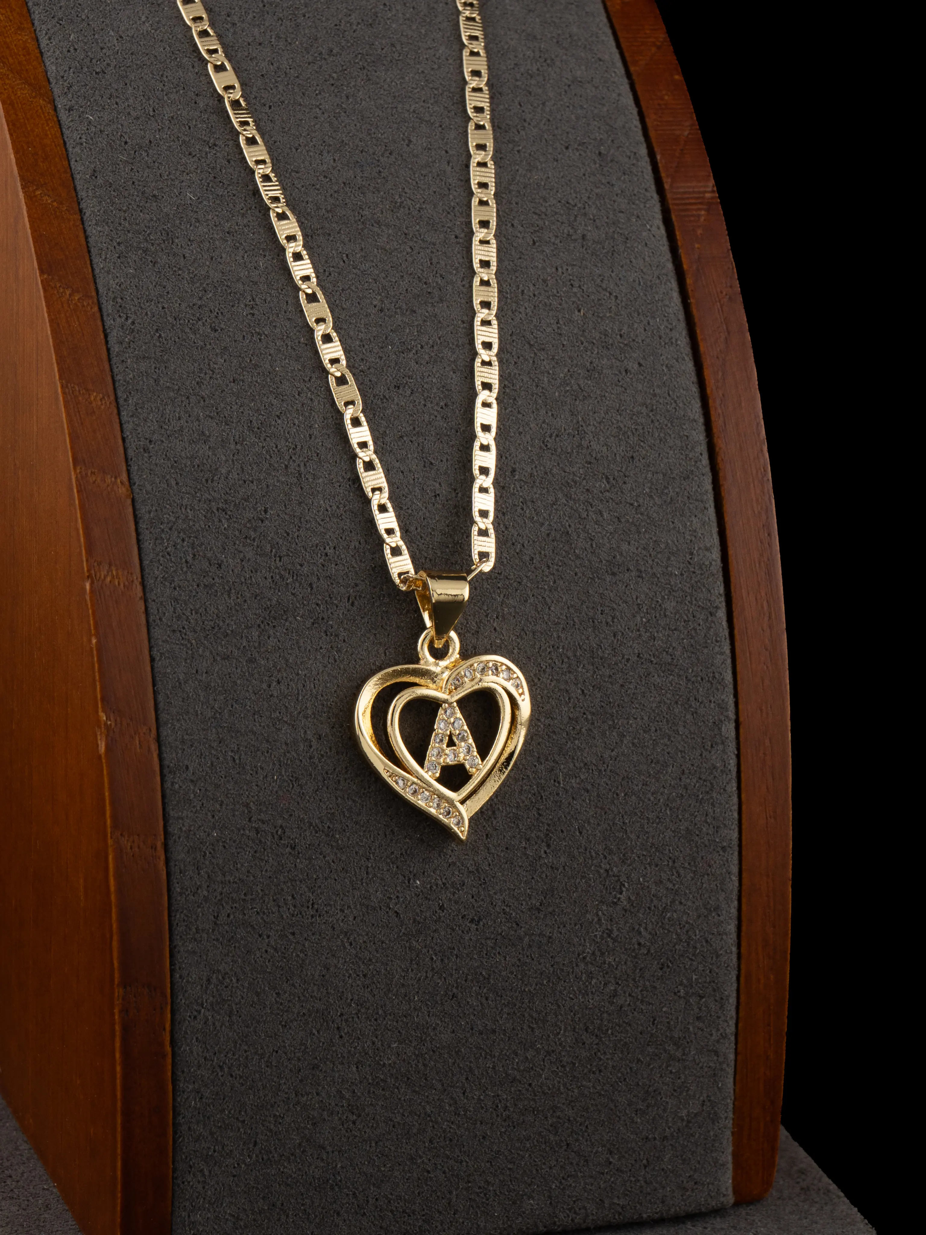 Gold Laminate Small Heart-Shaped Initial Pendant Necklace, Includes Minimalist 18-in or 24-in Chain