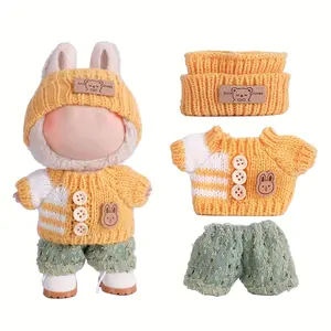 Rainbow Labubu Doll Clothes for Labubu with 3 Outfits - Stylish Fisherman Hat & Sweaters & Pants or skirt Set for 6.69inch Dolls, Adorable buLabu Accessories for Play & Display (Not Included shoes & Doll)