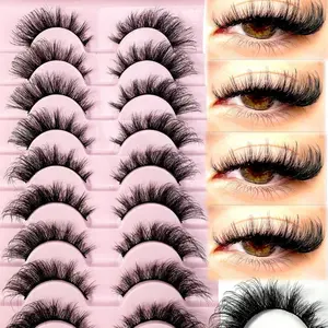 10 Pairs Fluffy Artificial Mink False Eyelashes – Slim & Thick Curling 3D Natural Cat Eye Lashes, Ideal for Holiday Parties, Halloween & Christmas