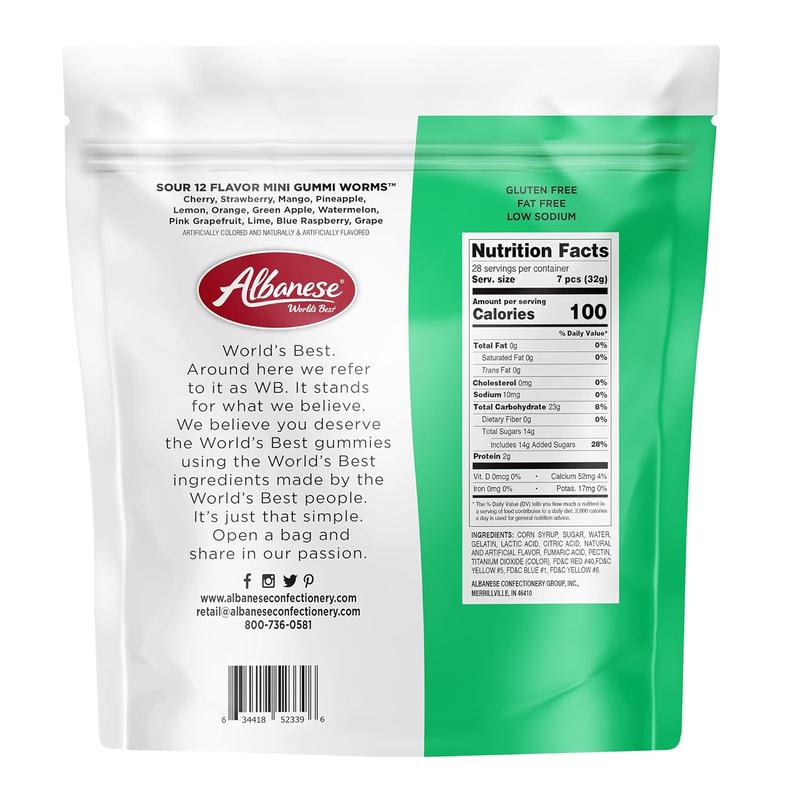 World's Best Sour 12 Flavor Mini Gummi Worms Candy, 32 Oz Bag